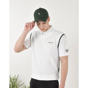 헤지스 골프 25SS 화이트 남성 베스트 레이어드 반팔 니트 HUSW5B313OW