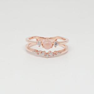 오팔하우스 14k 두 줄 핑크오팔 레이어드링 OPDLR1345