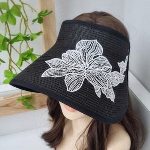 [애슬릿][애슬릿]여성 꽃 자수 챙 넓은 휴양지 비치 바캉스 모자
