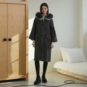 [에고이스트][성해은 착용] 레더 장식 포인트 후디 롱 코트 (EQ4WC161)