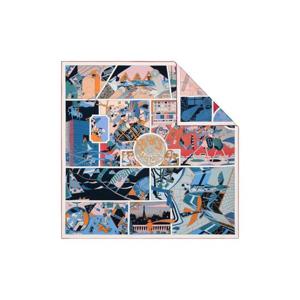 에르메스 팩토리 더블 페이스 스카프 90 블루 로즈 멀티꼴로르 H903910S03