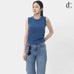 엘케이트 여자 민소매 셔링 슬리브리스 무지 나시 크롭티 LCR112