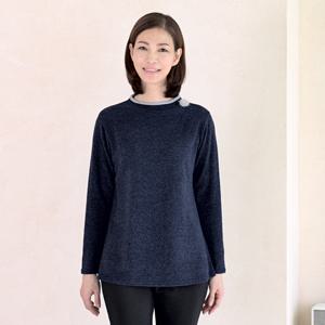[샵앤]국산 밍크브로치 라운드 기모티셔츠 LC-WSH-1162-네이비
