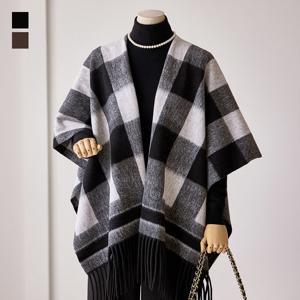 [커스텀에이블] 고방 체크 프린지 숄 가디건_T2510CD609C