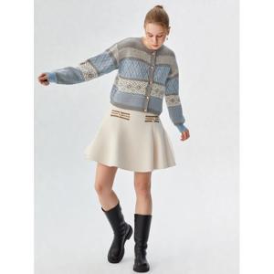 [에고이스트]아이보리 테이프 장식 뒷밴딩 플레어 미니 스커트 EN4CS960