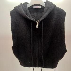 Latium HC06 숏짧은 크롭 뜨개 느낌 집업 후드 니트조끼 베스트 T2541vt02B