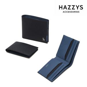[헤지스ACC][선물포장] 네이비 배색포인트 소가죽 슬림 반지갑 HJWA5E381N3
