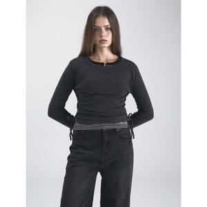 [후아유] 여성 Dyed Ribbed Shirring T-shirt WHLAF3831F