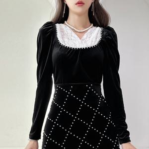 [금찌]금찌 드림 진주 벨벳 블라우스 ST7100B
