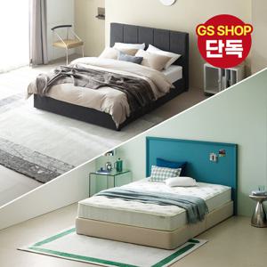 [지누스침대][K] 매든 저상형 다크그레이 침대SET / 그린티 에어 하이브리드 25cm 침대 세트 프레임 킹