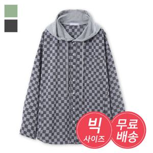 [리빌모아]남자 빅사이즈 체크 후디 셔츠 남방 AC-JKA-Q013-블랙