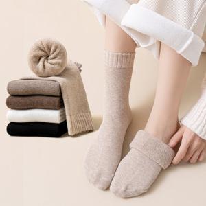 [5켤레세트]도톰한 솔리드 통파일 방한 쿠션 양말
