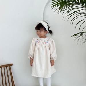 [조이멀티]코듀로이 아이보리 플라워자수 골덴여아원피스 205313