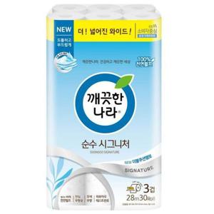 깨끗한나라 화장지 순수 시그니처 3겹 28M_30롤 X 1개
