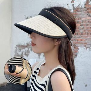 여름 휴대편한 밀짚라인 롤접이식 돌돌이 썬캡 모자