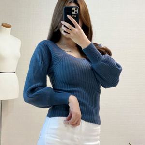 여성 편안한 인기 스퀘어넥 골지 벌룬니트