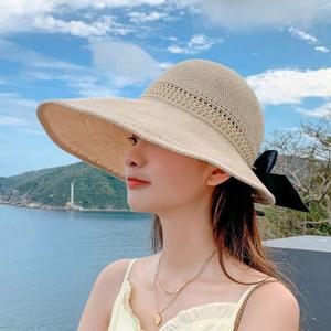 여성 여름 패션 뒷 왕 리본 포인트 돌돌이 비치캡