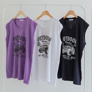 나야홍 / 빅사이즈민소매티 K095L506 아웃카프린팅나시티 NS