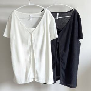 나야홍 / 빅사이즈골지투피스 V009L507 레인투버튼골지반팔세트