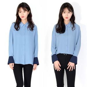 여성블라우스 소매 배색 포인트 봄여름가을 블라우스 공항패션