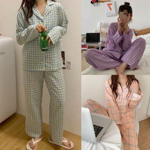 체크 잠옷 파자마 세트