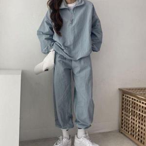 여자티셔츠 가을 반집업 긴팔 긴바지 코디 데일리 여자 세트