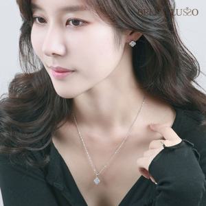 스와로브스키 스톤 실버 크로버 목걸이&귀걸이 셋트