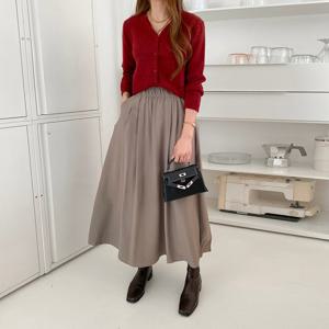 네쥬 여성 가을 편한 밴딩 주름 데일리 플레어 롱 스커트