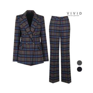 [비비드시크릿가너]SET 여성 체크더블 가을겨울 정장자켓+세미부츠컷 세트
