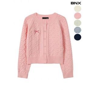 [비엔엑스]여성 리본 꽈배기 라운드 가디건