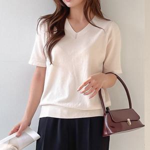 H스타일(WC)코코반팔v니트티 여성 봄 니트티셔츠 긴팔 여자 스웨터 라운드 브이넥