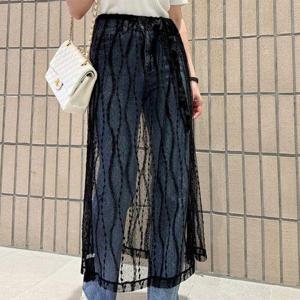 [삐까삐까]레이스 시스루 망사 자수 패턴 스트링 랩 레이어드 롱 스커트