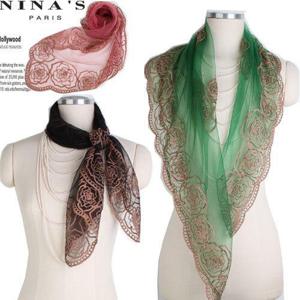 [니나스파리]장미문양자수 쉬폰사각스카프(N3F108)