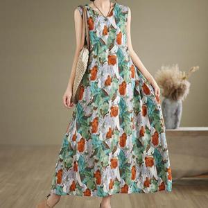 [쿠잉]옆라인이 예쁜 디자인 브이넥 민소매 여성 롱 원피스