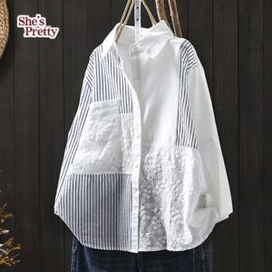[쉬즈프리티] 레이스패치스트라이프셔츠_여성셔츠블라우스
