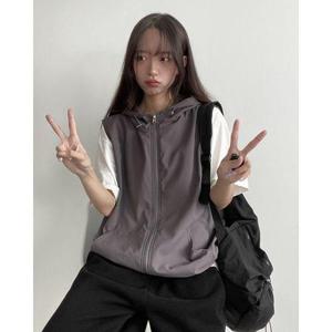 [라이니]오버핏 투웨이 나일론 후드 베스트 집업 to-2256d