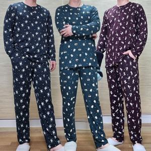 겨울/준비◀ 프리미엄 남성용 기모잠옷 상의+하의 1세트(피치/크리미)_FREE,XL사이즈