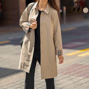 [드리다]여자 봄 가을 간절기 빅사이즈 체크 싱글 바바리 코트 40-50대 중년여성 상견례 하객 출근 엄마..