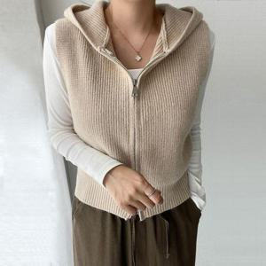 [유야]투웨이 집업 세미크롭 후드 니트 조끼 베스트 간절기 -VE0021H- 여성 가을 겨울