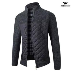 [위즈아이]남성 기모 안감 스탠드 카라 패딩 니트 자켓 겨울 중년 가디건 점퍼 WI182J