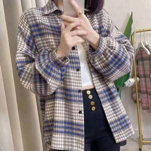 여자캐주얼룩 여성 셔츠 체크 남방 루즈핏 오버핏 긴팔 모직셔츠