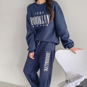 [옷자락] 여자 가을 겨울 기모맨투맨 레터링 츄리닝 바지 세트