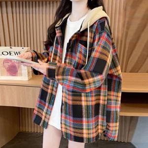 나바바 / NB2393 캐주얼 따뜻 체크 긴팔 기모 후드 셔츠