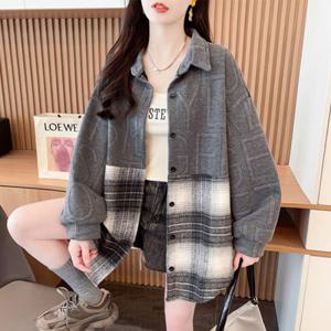 나바바 / NB2433 여성 오버핏 체크 배색 긴팔 셔츠