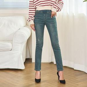 [진마니아]연청 허리밴딩 본딩기모 슬림핏 일자 데님