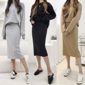 ★2종 세트★ 베이직 맨투맨+스커트 투피스 상하의 세트_DB15