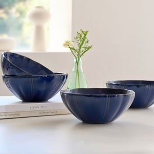 [로얄포드] 코지 코발트 면기 4P 도자기 라면 그릇 우동기 유광 면기세트