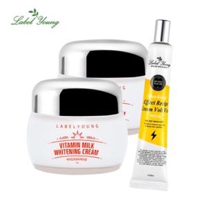 [라벨영] 톤업+기미/주근깨완화+주름개선 쇼킹비타민우유미백크림 2개+ 쇼킹효과레시피 크림 볼트버전