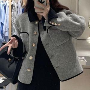 [나인포시즌]올리브 가을 겨울 간절기 11월 12월 결혼식 하객룩 배색 카라 캐시미어 울 양모 자켓 코트 ..