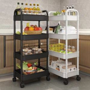 이동식트롤리 4단 바퀴달린 선반 와이드 슬림 트레이선반 틈새선반 정리함 블랙 L519